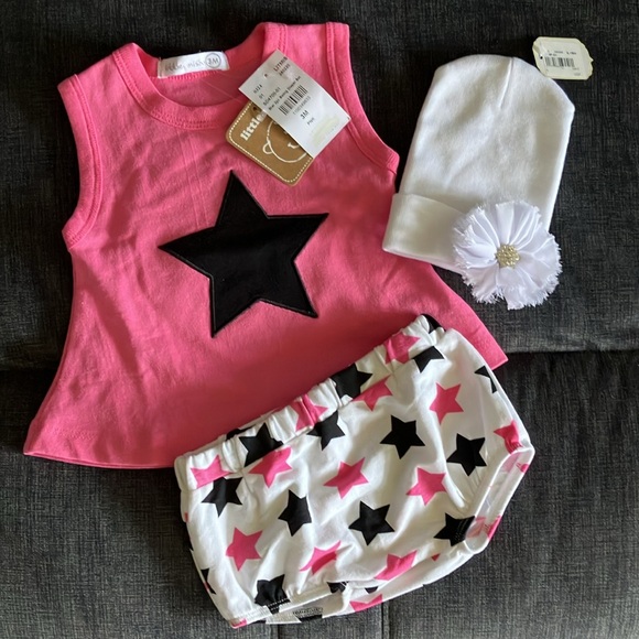 Little Mish 2 Piece Baby Swing Diaper Set, Checkered Star Size 3M AND White Hat - Picture 5 of 9